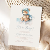 ブルーウォーター色テディベア男の子ベビーシャワー ポストカード