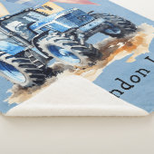 ブルーウォーター色トラクター男の子ベビーシャワーギフト シェルパブランケット (3/4)