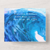 ブルーウォーター色トロピカルデスティネーション海波 オールインワン招待状 (裏面)