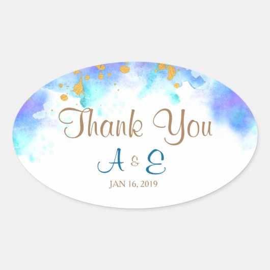 ブルーウォーター色ドルフィンサンキューオーバルシール 楕円形シール (正面)