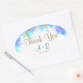 ブルーウォーター色ドルフィンサンキューオーバルシール 楕円形シール (封筒)