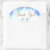 ブルーウォーター色ドルフィンサンキューオーバルシール 楕円形シール (バッグ)