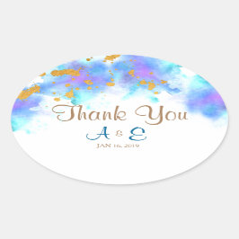 ブルーウォーター色ドルフィンサンキューオーバルシール 楕円形シール