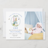 ブルーウォーター色ピーター・ラビット1歳の誕生日 招待状 (正面)