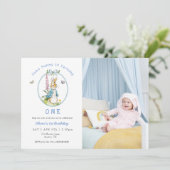 ブルーウォーター色ピーター・ラビット1歳の誕生日 招待状 (スタンド正面)