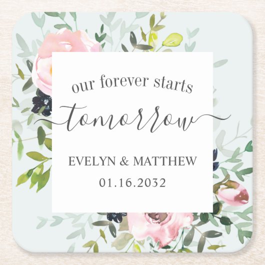 ブルーウォーター色フローラが明日から永遠に始まる スクエアペーパーコースター (正面)