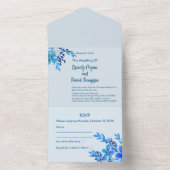 ブルーウォーター色フローラすべて1つの結婚式の招待 オールインワン招待状 (内側)
