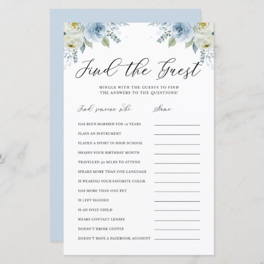 ブルーウォーター色フローラゲストシャワーゲームを見つける (正面/裏面)