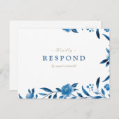 ブルーウォーター色フローラチャイノエリーウェディングRSVP インビテーションポストカード (正面/裏面)