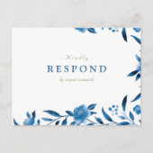 ブルーウォーター色フローラチャイノエリーウェディングRSVP インビテーションポストカード (正面)