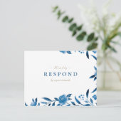 ブルーウォーター色フローラチャイノエリーウェディングRSVP インビテーションポストカード (スタンド正面)