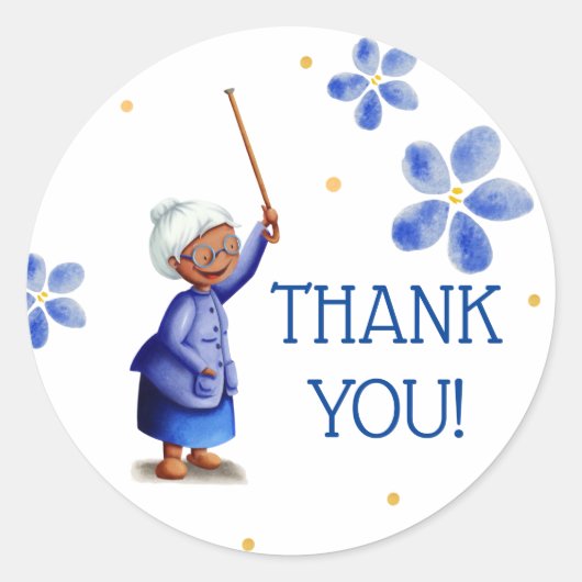 ブルーウォーター色フローラブラック女性ありがとう ラウンドシール (正面)