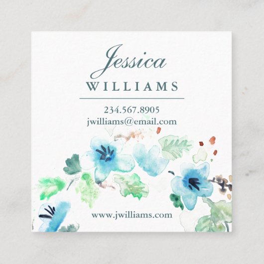 ブルーウォーター色フローラリース名刺 スクエア名刺 (裏面)