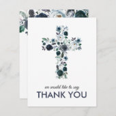 ブルーウォーター色フローラ宗教十字架 サンキューカード (正面/裏面)