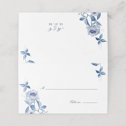ブルーウォーター色フローラ結婚のテーブル座席表 プレイスカード (外部開封)
