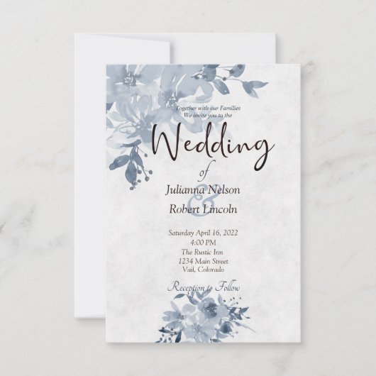 ブルーウォーター色フローラ結婚式招待状 招待状 (正面)