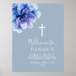 ブルーウォーター色フローラ聖体歓迎サイン ポスター