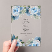 ブルーウォーター色フローラ花嫁プロポーザルのカード アクリル招待状 (インサイチュ (ポータブル))