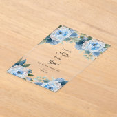 ブルーウォーター色フローラ花嫁プロポーザルのカード アクリル招待状 (レイダウン)