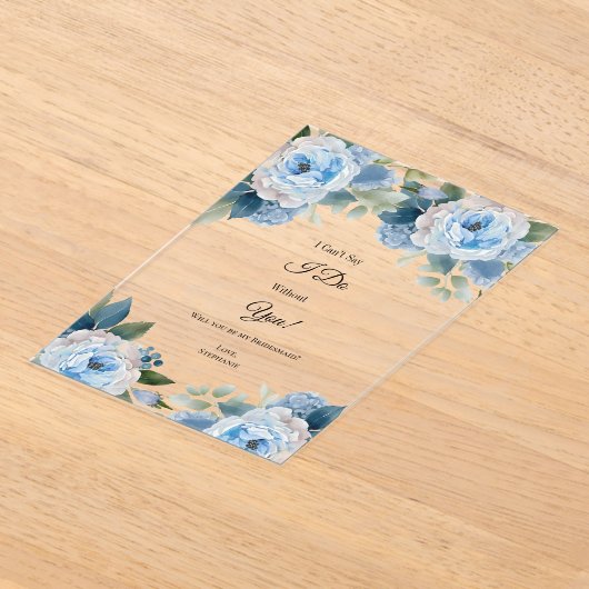 ブルーウォーター色フローラ花嫁プロポーザルのカード アクリル招待状 (レイダウン)