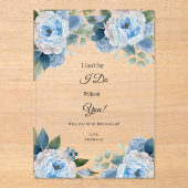 ブルーウォーター色フローラ花嫁プロポーザルのカード アクリル招待状 (正面)