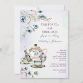 ブルーウォーター色フローラ茶パーティーブライダルシャワー 招待状 (正面)