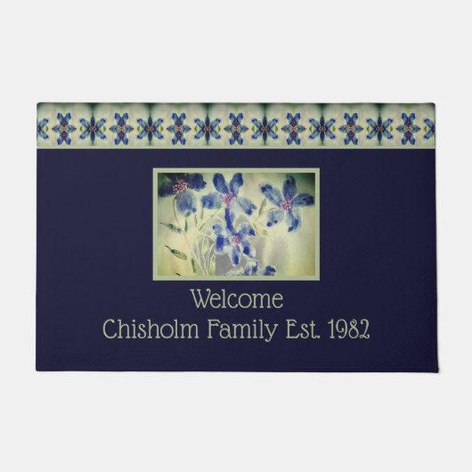 ブルーウォーター色フローラ設計 ドアマット (正面)
