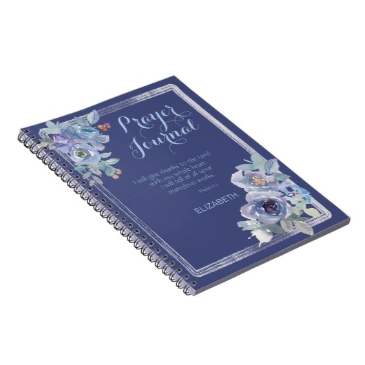 ブルーウォーター色フローラ詩編ネーム祈りの言葉仕訳帳 ノートブック (右側)