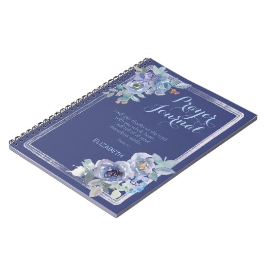 ブルーウォーター色フローラ詩編ネーム祈りの言葉仕訳帳 ノートブック (左側)