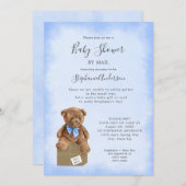 ブルーウォーター色ブラウンベア赤ちゃんシャワーbyメール 招待状 (正面/裏面)