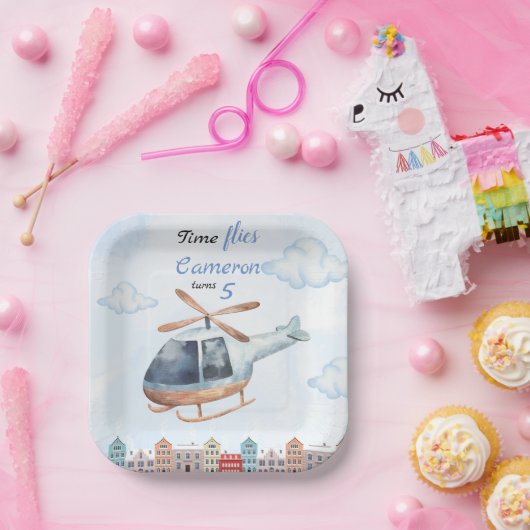 ブルーウォーター色ヘリコプターシティ ペーパープレート (パーティー)