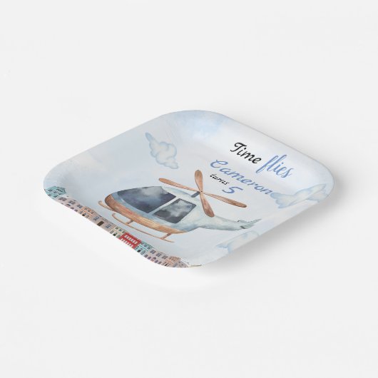 ブルーウォーター色ヘリコプターシティ ペーパープレート (傾斜あり)