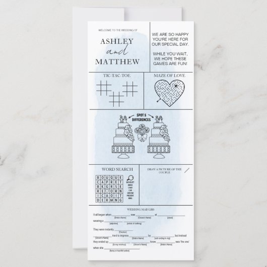 ブルーウォーター色ホワイトローズ結婚のメニュー座席表 (裏面)