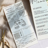 ブルーウォーター色ホワイトローズ結婚のメニュー座席表
