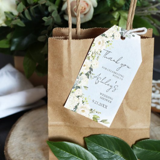 ブルーウォーター色ホワイトローズ結婚の感謝のお願い ギフトタグ