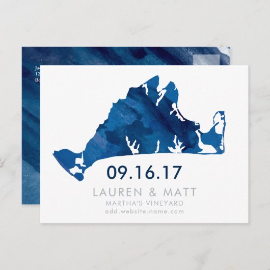 ブルーウォーター色マーサのヴィンヤード日付を保存 案内ポストカード (正面/裏面)