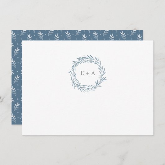 ブルーウォーター色リースモノグラムパターンサンキュー ノートカード (正面/裏面)