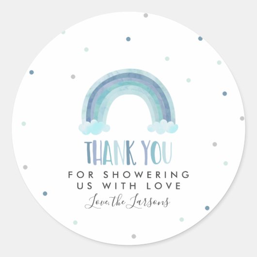 ブルーウォーター色レインボーベビーシャワー ラウンドシール (正面)