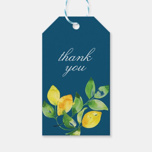 ブルーウォーター色レモンカップル名ありがとう ギフトタグ (正面)