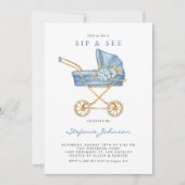 ブルーウォーター色ヴィンテージベビーカーベビーsipと参照 招待状 (正面)