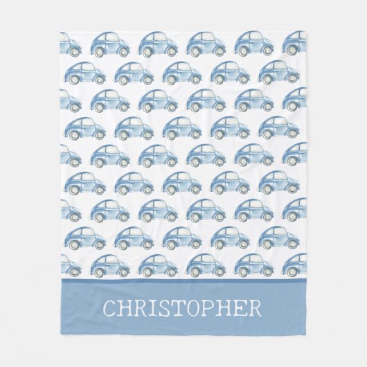 ブルーウォーター色ヴィンテージレトロ乳母車バグカー フリースブランケット (正面)