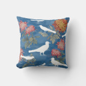 ブルーウォーター色ヴィンテージ花と鳥 クッション (正面)