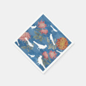 ブルーウォーター色ヴィンテージ花と鳥 スタンダードカクテルナプキン (角)