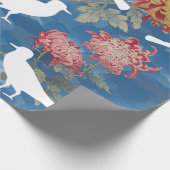 ブルーウォーター色ヴィンテージ花と鳥 ラッピングペーパー (角)