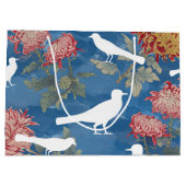 ブルーウォーター色ヴィンテージ花と鳥 ラージペーパーバッグ (裏面)