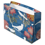 ブルーウォーター色ヴィンテージ花と鳥 ラージペーパーバッグ (裏面アングル)