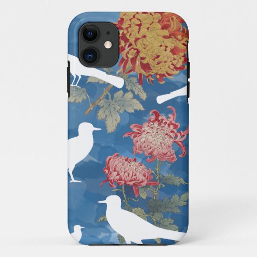 ブルーウォーター色ヴィンテージ花と鳥 Case-Mate iPhoneケース (裏面)