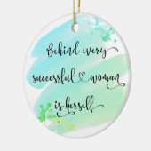 ブルーウォーター色成功した女性のタイポグラフィ写真 セラミックオーナメント (左)