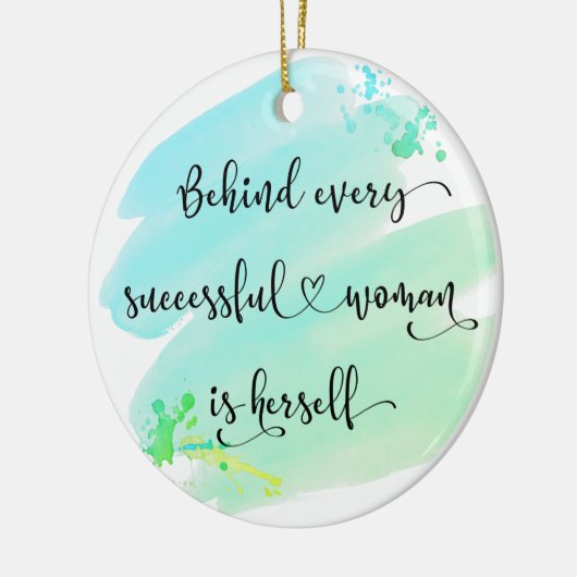 ブルーウォーター色成功した女性のタイポグラフィ写真 セラミックオーナメント (左)