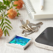 ブルーウォーター色抽象芸術海デザイン キーホルダー (側面)